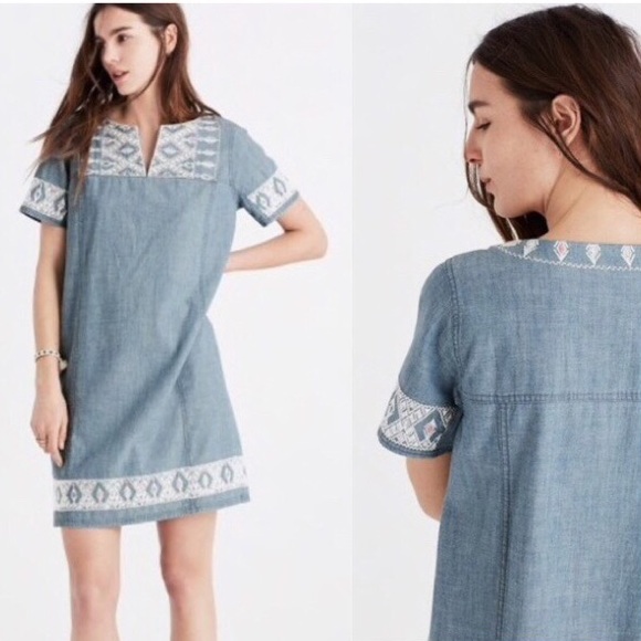 Madewell Dresses & Skirts - Madewell Chambray Denim Embroidered Dress Small